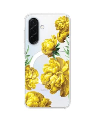 Etui do Samsung Galaxy A37 z MagSafe przeźroczyste, silikonowe Flexi, żółte piwonie