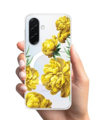 Etui do Samsung Galaxy A37 z MagSafe przeźroczyste, silikonowe Flexi, żółte piwonie