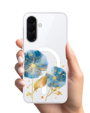 Etui do Samsung Galaxy A37 z MagSafe przeźroczyste, silikonowe Flexi, Kwiaty, niebieskie dmuchawce