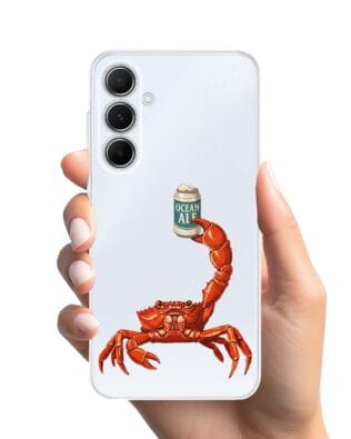 Etui do Samsung Galaxy A55 5G przeźroczyste, silikonowe Flexi, Paradise, krab z piwem