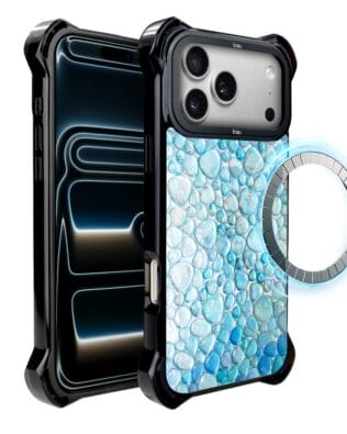 Etui do iPhone 17 Pro Max IBIZU DropGuard Ultra z MagSafe, Aqua Glass, turkusowe krople