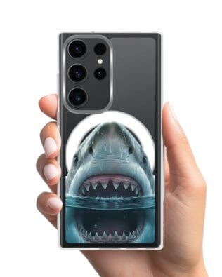 Etui do Samsung Galaxy S23 Ultra z MagSafe przeźroczyste, silikonowe Flexi, Paradise, żarłacz biały