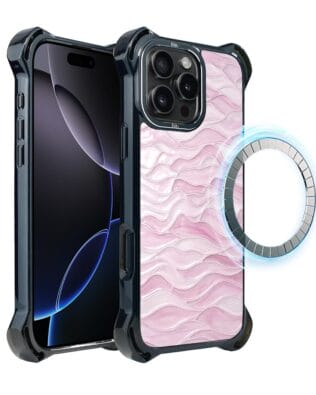 Etui do iPhone 16 Pro IBIZU DropGuard Ultra z MagSafe, Aqua Glass, różowe fale