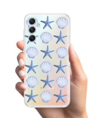 Etui do Samsung Galaxy A34 5G przeźroczyste, silikonowe Flexi, Summer Patterns, niebieskie rozgwiazdy