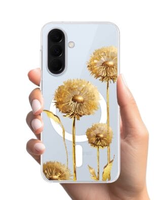 Etui do Samsung Galaxy A57 z MagSafe przeźroczyste, silikonowe Flexi, Kwiaty, złote dmuchawce