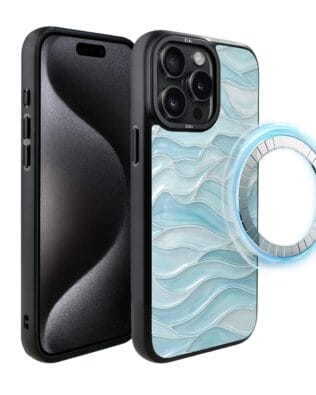 Etui do iPhone 15 Pro IBIZU DropGuard Matt z MagSafe, Aqua Glass, błękitne fale