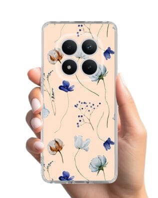 Etui do Xiaomi Redmi Note 15 Pro Plus 5G przeźroczyste, silikonowe Flexi, Summer Patterns, kwiatki niebieskie na pudrowym tle