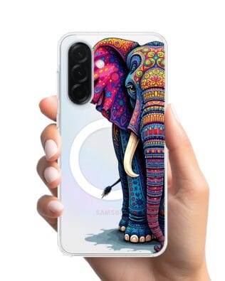 Etui do Samsung Galaxy A37 z MagSafe przeźroczyste, silikonowe Flexi, Dzika Mandala, Słoń