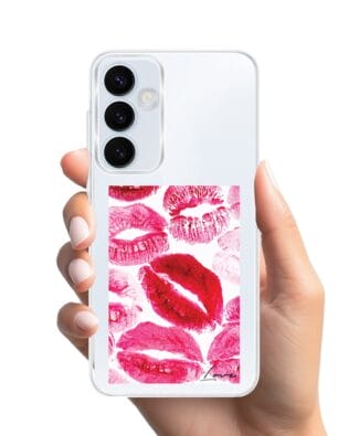 Etui do Samsung Galaxy A55 5G z MagSafe przeźroczyste, silikonowe Flexi, pocałunki z napisem „love”