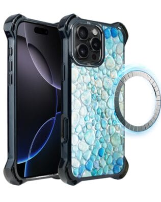 Etui do iPhone 16 Pro IBIZU DropGuard Ultra z MagSafe, Aqua Glass, turkusowe krople