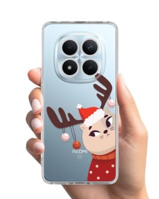 Etui do Xiaomi Redmi Note 15 5G przeźroczyste, silikonowe Flexi, Kotek przebrany za reniferka