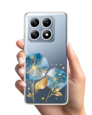 Etui do Xiaomi 14T przeźroczyste, silikonowe Flexi, Kwiaty, niebieskie dmuchawce
