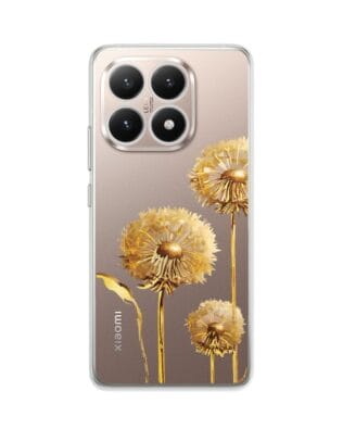 Etui do Xiaomi 15T przeźroczyste, silikonowe Flexi, Kwiaty, złote dmuchawce