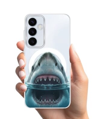 Etui do Samsung Galaxy A55 5G z MagSafe przeźroczyste, silikonowe Flexi, Paradise, żarłacz biały