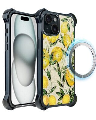 Etui do iPhone 15 Plus IBIZU DropGuard Ultra z MagSafe, Modern Classics, Cytrynowe gaje