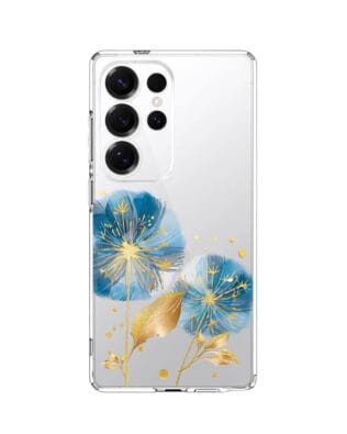 Etui do Samsung Galaxy S25 Ultra przeźroczyste, silikonowe Flexi, Kwiaty, niebieskie dmuchawce
