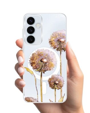 Etui do Samsung Galaxy A55 5G z MagSafe przeźroczyste, silikonowe Flexi, Kwiaty, fioletowe dmuchawce
