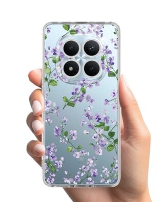 Etui do Xiaomi Redmi Note 15 Pro Plus 5G przeźroczyste, silikonowe Flexi, Fioletowe Bratki