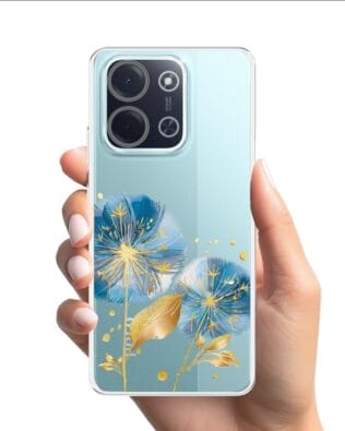 Etui do Xiaomi POCO C85 przeźroczyste, silikonowe Flexi, Kwiaty, niebieskie dmuchawce