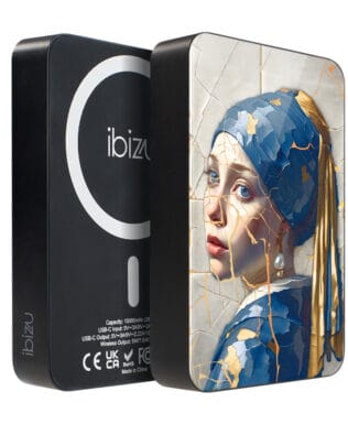Powerbank IBIZU MagPower 10k do iPhone z MagSafe, solidny, aluminiowy, 10 000 mAh, kobieta z perłą