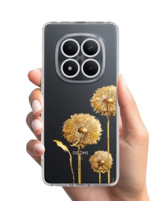 Etui do Xiaomi Redmi Note 15 Pro 5G przeźroczyste, silikonowe Flexi, Kwiaty, złote dmuchawce