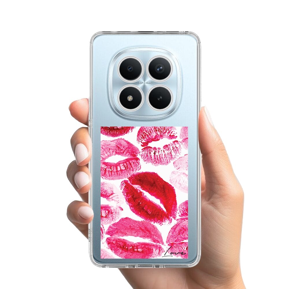 Etui do Xiaomi Redmi Note 15 Pro Plus 5G przeźroczyste, silikonowe Flexi, pocałunki z napisem "love" - obrazek 2
