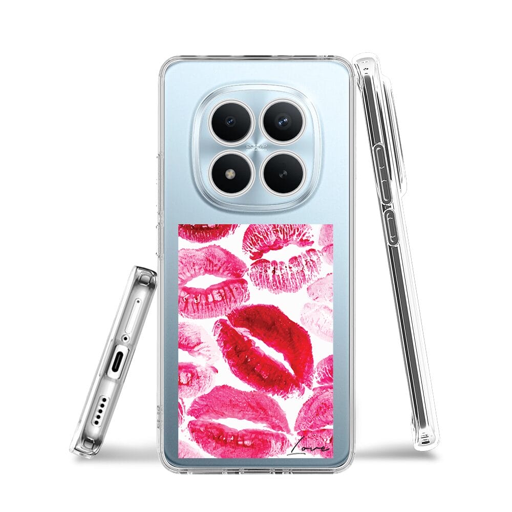 Etui do Xiaomi Redmi Note 15 Pro Plus 5G przeźroczyste, silikonowe Flexi, pocałunki z napisem "love" - obrazek 3