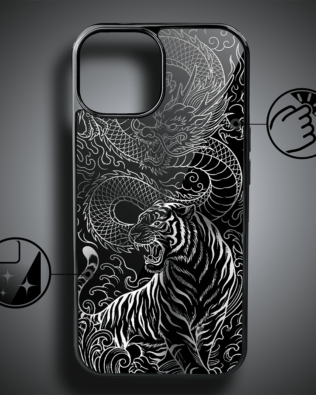 Etui do iPhone 15 IBIZU Elite Glass, Nocturne, Tygrys i smok, czarne