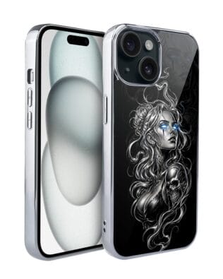 Etui do iPhone 15 IBIZU Elite Glass, Nocturne, Gotycka muza, srebrne