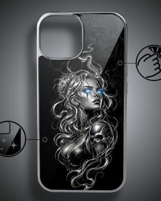 Etui do iPhone 15 IBIZU Elite Glass, Nocturne, Gotycka muza, srebrne