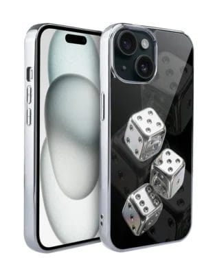 Etui do iPhone 15 IBIZU Elite Glass, Nocturne, Kości do gry, srebrne
