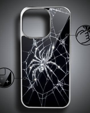 Etui do iPhone 16 Pro IBIZU Elite Glass z MagSafe, Nocturne, Kryształowy pająk, srebrne