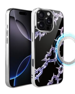 Etui do iPhone 16 Pro IBIZU Elite Glass z MagSafe, Nocturne, Okowy miłości, srebrne