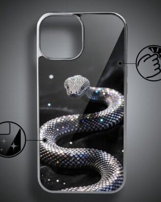 Etui do iPhone 15 IBIZU Elite Glass, Nocturne, Kryształowy wąż, srebrne