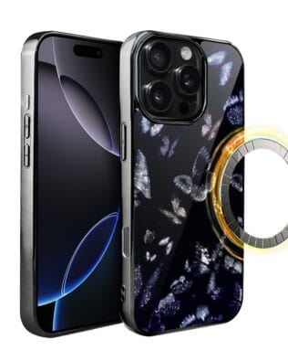 Etui do iPhone 16 Pro IBIZU Elite Glass z MagSafe, Nocturne, Nocne motyle, czarne