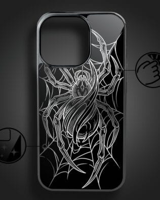Etui do iPhone 16 Pro IBIZU Elite Glass z MagSafe, Nocturne, W sieci pająka, czarne