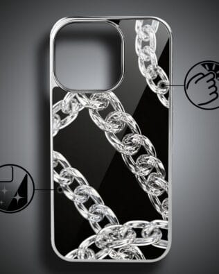 Etui do iPhone 16 Pro IBIZU Elite Glass z MagSafe, Nocturne, Srebrny łańcuch, srebrne