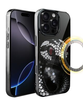 Etui do iPhone 16 Pro IBIZU Elite Glass z MagSafe, Nocturne, Oczy węża, czarne