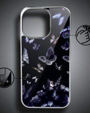 Etui do iPhone 16 Pro IBIZU Elite Glass z MagSafe, Nocturne, Nocne Motyle, srebrne