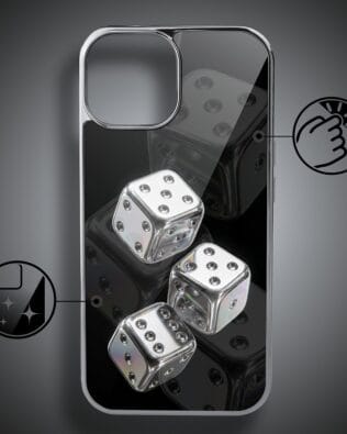 Etui do iPhone 15 IBIZU Elite Glass, Nocturne, Kości do gry, srebrne