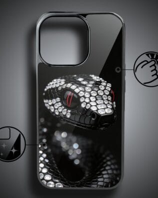 Etui do iPhone 16 Pro IBIZU Elite Glass z MagSafe, Nocturne, Oczy węża, czarne