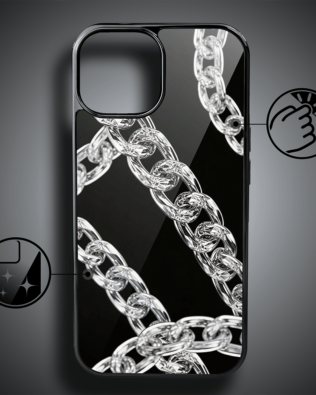 Etui do iPhone 15 IBIZU Elite Glass, Nocturne, Srebrny łańcuch, czarne