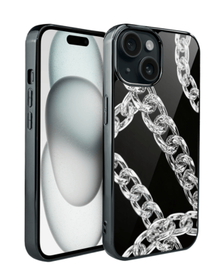 Etui do iPhone 15 IBIZU Elite Glass, Nocturne, Srebrny łańcuch, czarne