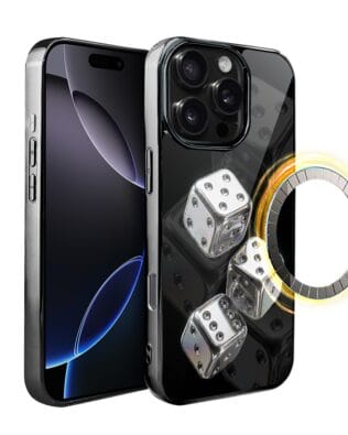 Etui do iPhone 16 Pro IBIZU Elite Glass z MagSafe, Nocturne, Kości do gry, czarne