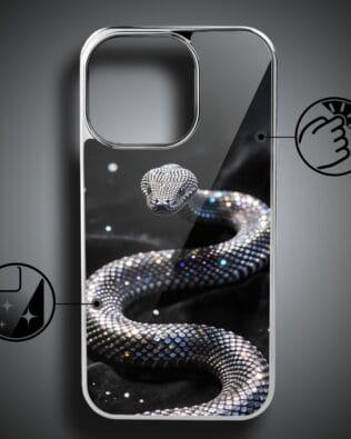 Etui do iPhone 16 Pro IBIZU Elite Glass z MagSafe, Nocturne, Kryształowy wąż, srebrne
