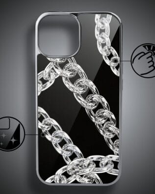Etui do iPhone 15 IBIZU Elite Glass, Nocturne, Srebrny łańcuch, srebrne