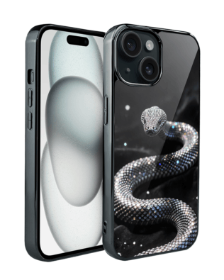 Etui do iPhone 15 IBIZU Elite Glass, Nocturne, Kryształowy wąż, czarne