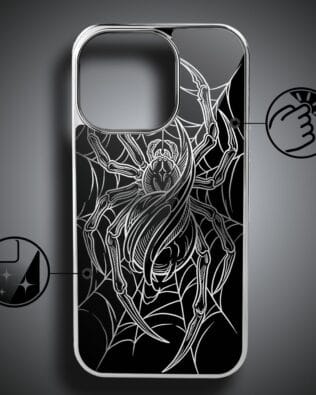 Etui do iPhone 16 Pro IBIZU Elite Glass z MagSafe, Nocturne, W sieci pająka, srebrne