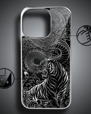 Etui do iPhone 16 Pro IBIZU Elite Glass z MagSafe, Nocturne, Tygrys i smok, srebrne