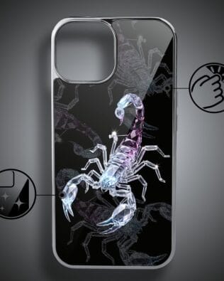 Etui do iPhone 15 IBIZU Elite Glass, Nocturne, Kryształowy skorpion, srebrne
